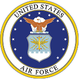 Seal of the United States Air Force featuring a bald eagle atop a blue shield with stars and a pair of golden wings.